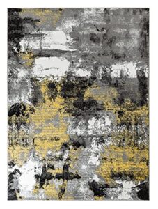 rug and decor contempo 1009 yellow grey black white distressed abstract area rug carpet alfombra for living room bed room (5' x 7' area rug)