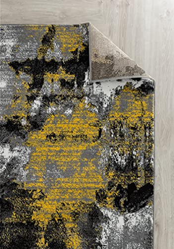 Rug and Decor Contempo 1009 Yellow Grey Black White Distressed Abstract Area Rug Carpet Alfombra for Living Room Bed Room (5' x 7' Area Rug)