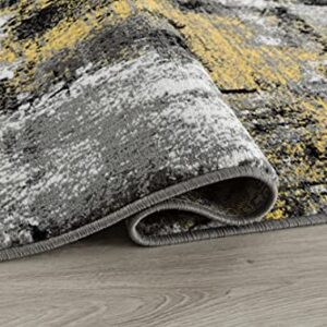 Rug and Decor Contempo 1009 Yellow Grey Black White Distressed Abstract Area Rug Carpet Alfombra for Living Room Bed Room (5' x 7' Area Rug)