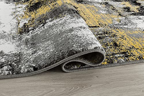 Rug and Decor Contempo 1009 Yellow Grey Black White Distressed Abstract Area Rug Carpet Alfombra for Living Room Bed Room (5' x 7' Area Rug)