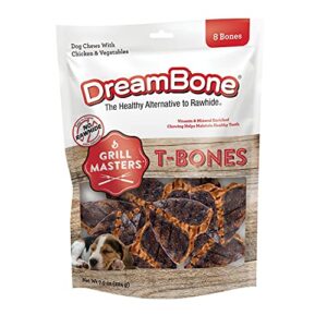 dreambone grill masters t-bones 8 count, small, rawhide-free chews for dogs