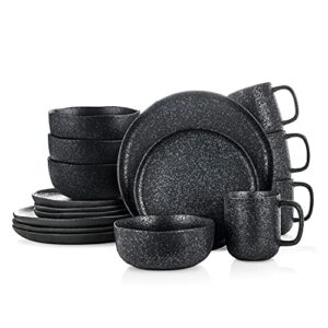 stone lain tom stoneware reactive glaze dinnerware set, 16-piece service for 4, black-white