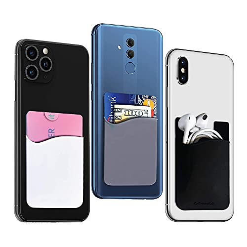 Tek Styz PRO Stick on Wallet Works for Zen Mobile Admire Fab with Room for 3 Cards/ID/Money 3pack (Black,Gray,White)