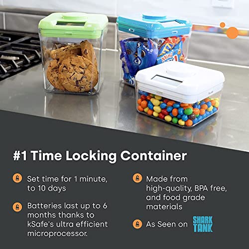 KSafe Timer Lock Box for Phones, Snacks & Medications - Cell Phone Jail & Food Safe with Timer - Time Locking Container for Better Habits & Addiction Management (Mini, White Lid + 3.0” Clear Base)