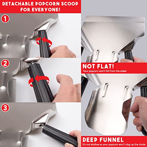 Popcorn Scoop Stainless Steel Commercial French Fry Bagger, 2 Handle Detachable Food Service Scooper for Snacks, Desserts, Ice, & Dry Goods with Reusable Popcorn Containers Bundle