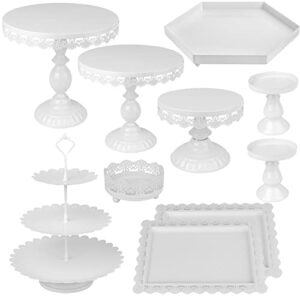 zoofox set of 10 metal cake stands, cupcake holder fruits dessert snack plate decor serving platter for baby shower, wedding, birthday party or christmas ( white )