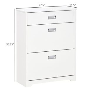 HOMCOM 3-Drawer Shoe Cabinet Modern Storage Rack with 2 Flip Doors Adjustable Shelf Freestanding Organizer for Hallway Holds 16 Pairs Shoe White