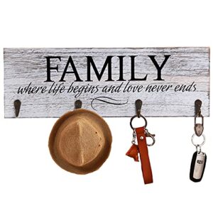 Key Holder for Wall Decorative,Key Hanger,Key Rack Whit 4 Metal Hook,Key Ring and Jewelry Rack Holder Family Home Decor Clearance,16.5*5.5inch, White…