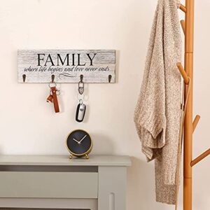 Key Holder for Wall Decorative,Key Hanger,Key Rack Whit 4 Metal Hook,Key Ring and Jewelry Rack Holder Family Home Decor Clearance,16.5*5.5inch, White…