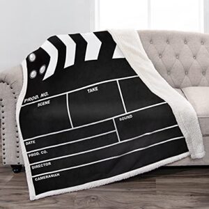 jekeno movie clapboard black blanket soft warm print throw blanket ligtweight durable cozy for movie lover adult gift 50"x60"