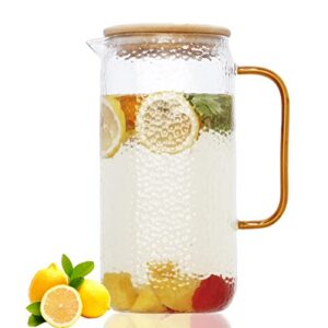 luvan glass pitcher, 68oz water pitcher with lid and spout, wide-mouth iced tea pitcher, easy clean high heat resistant borosilicate glass jug for juice, milk, cold or hot beverages ( 2.0l)