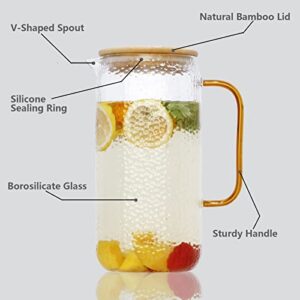 Luvan Glass Pitcher, 68oz Water Pitcher with Lid and Spout, Wide-Mouth Iced Tea Pitcher, Easy Clean High Heat Resistant Borosilicate Glass Jug for Juice, Milk, Cold or Hot Beverages ( 2.0L)
