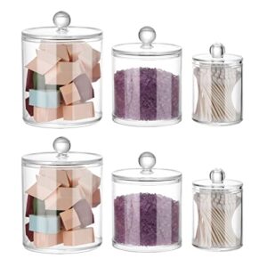 youeon 6 pack apothecary jars with lids, qtip holder dispenser with lid, 8/18/28 oz clear cotton ball holder, cotton pad holder, bathroom canister for cotton swab, cotton pads, cotton ball, makeup
