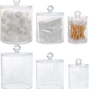YOUEON 6 Pack Apothecary Jars with Lids, Qtip Holder Dispenser with Lid, 8/18/28 Oz Clear Cotton Ball Holder, Cotton Pad Holder, Bathroom Canister for Cotton Swab, Cotton Pads, Cotton Ball, Makeup
