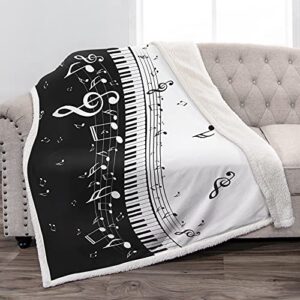 jekeno abstract piano music note black sherpa blanket soft warm print throw blanket ligtweight durable cozy for music lover adult gift 50"x60"