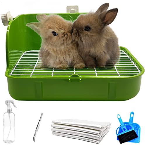 Hamiledyi Rabbit Corner Litter Box Bunny Toilet Pan 5 Pack Pet Cage Potty Trainer Kit Litter Bedding Box with Grate for Guinea Pigs, Chinchilla, Ferret, Galesaur, Hedgehog