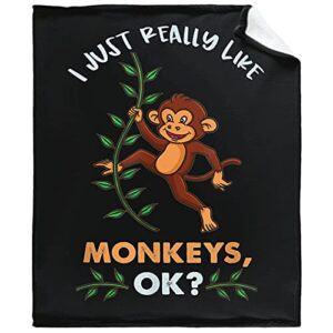 i just really like monkeys ok throw fuzzy super soft microfiber flannel blankets for couch, bed, sofa ultra luxurious warm and cozy for all seasons 60"x50"