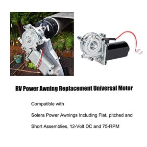 RV Awning Motor 12-Volt DC and 75-RPM Compatible with Solera Power Awnings 266149 Power Awning Replacement Universal Motor Including Flat, pitched and Short Assemblies