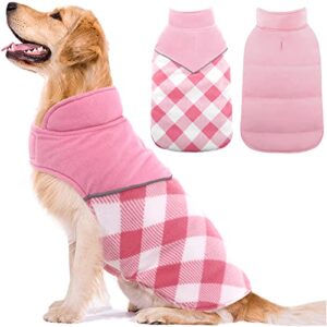 Kuoser Dog Winter Coat, Reversible Cold Weather Dog Jacket, Soft Warm Plaid Dog Coats, Puppy Waterproof Thickened Vest Windproof Outdoor Apparel for Small Medium and Large Dogs