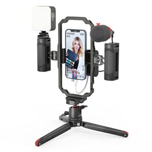 smallrig universal phone video rig kit for iphone, smartphone and cameras, phone stabilizer rig w/ tripod microphone led light side handle power bank holderm, for vlogging & live streaming - 3384b