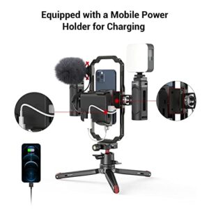 SmallRig Universal Phone Video Rig Kit for iPhone, Smartphone and Cameras, Phone Stabilizer Rig w/ Tripod Microphone LED Light Side Handle Power Bank Holderm, for Vlogging & Live Streaming - 3384B