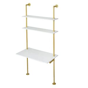 maikailun white and gold desk, 36" ladder desk, wall mount computer writing table pipe shelf shelving mini narrow industrial modern for small spaces(36x20x81)