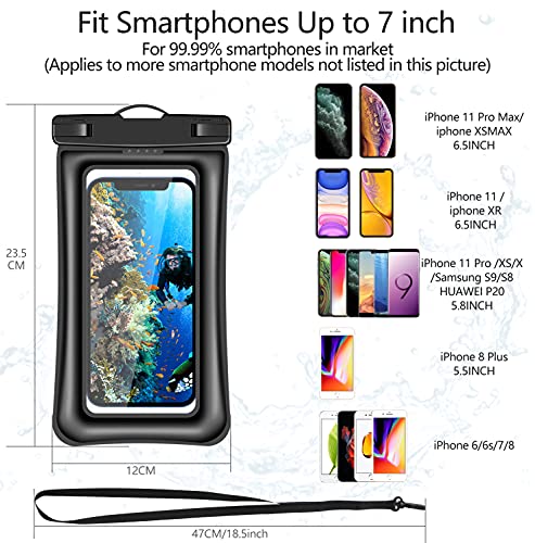 v-Golvin Floating Universal Waterproof Phone Pouch, IPX8 Cellphone Dry Bag Waterproof Case for iPhone 13 12 11 Pro Max SE 2020 XS Max XR X 8 7 6s Plus S10 S9 S20 S21 Note 20/10 Up to 7 inches -2 Pack