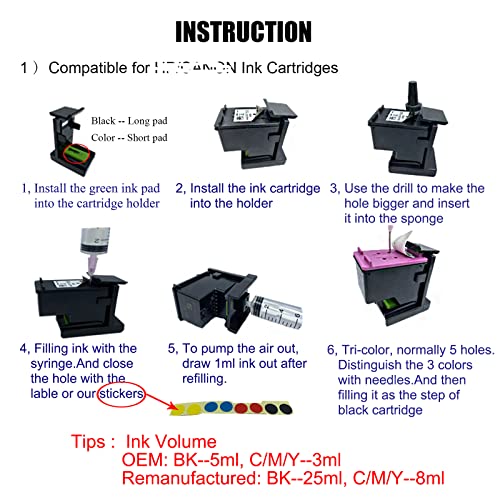 COCADEEX Refill Dye Ink Bottle Compatible with 63 or 63XL Ink Cartridge,for Envy 4520 4510 4512 4516 4517 4521 4523 4525,OfficeJet 3830 3832 3833 4652 4655 5200 5230 5232 5255 5258 5260 Printer