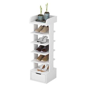mepplzian shoe rack storage rack with bottom drawer & 6 shoe rack compartments, space saving shoe rack, suitable for bedroom, living room & office(white small)