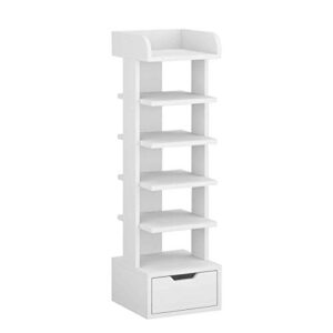 Mepplzian Shoe Rack Storage Rack with Bottom Drawer & 6 Shoe Rack Compartments, Space Saving Shoe Rack, Suitable for Bedroom, Living Room & Office(White Small)