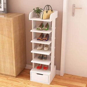 Mepplzian Shoe Rack Storage Rack with Bottom Drawer & 6 Shoe Rack Compartments, Space Saving Shoe Rack, Suitable for Bedroom, Living Room & Office(White Small)