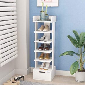 Mepplzian Shoe Rack Storage Rack with Bottom Drawer & 6 Shoe Rack Compartments, Space Saving Shoe Rack, Suitable for Bedroom, Living Room & Office(White Small)