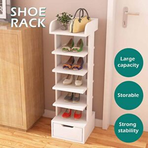 Mepplzian Shoe Rack Storage Rack with Bottom Drawer & 6 Shoe Rack Compartments, Space Saving Shoe Rack, Suitable for Bedroom, Living Room & Office(White Small)