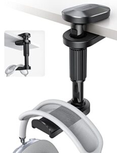 lamicall headphone stand, headset hanger - [2022 upgarded] 360° rotating earphones holder hook mount clamp under desk for airpods max, sennheiser, sony, more, black