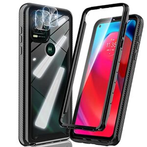 hatoshi case for moto g stylus 5g case, motorola g stylus 5g case with built in screen protector, full-body military shockproof clear protective phone case cover with 2 camera lens protector, black