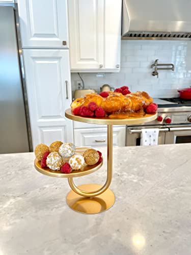 Gemmell Design Gold Cake Stand, Decorative Cake Holder, 2 Tier Gold Cake Stand, Cupcake Holder, Cake Stand Tiered Tray, Dessert Display Plate for Baby Shower, Birthday, Wedding (VM-01)