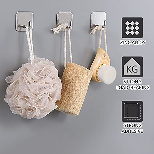 Keipc 4pcs Heavy Duty Self Adhesive Wall Hooks, 304 Stainless Steel Coat Shower Towel Clothes Hooks, Stick on Wall Hooks for Kitchen Bathroom Toilet, No Drill No Screw, Waterproof (Burnish Silver)