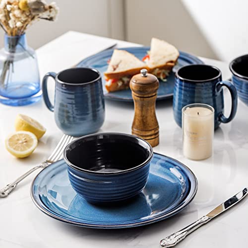Hasense Ceramic Coffee Mug Set of 4,12oz Coffee Cups Ceramic, Blue Mugs with Large Handle for Coffee, Tea, Milk and Chocolate,Dishwasher & Microwave Safe