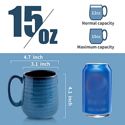 Hasense Ceramic Coffee Mug Set of 4,12oz Coffee Cups Ceramic, Blue Mugs with Large Handle for Coffee, Tea, Milk and Chocolate,Dishwasher & Microwave Safe