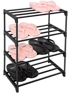 lnyzqus upgrade 4-tier small shoe rack, metal stackable kids shoe shelf storage shoe stand organizer for closet entryway hallway,zapateras organizer for shoes(black)