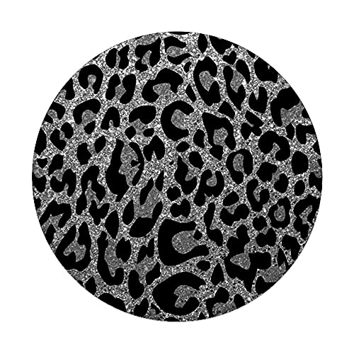 Black Silver Leopard Print PopSockets Swappable PopGrip