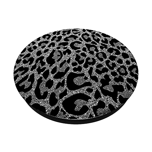 Black Silver Leopard Print PopSockets Swappable PopGrip