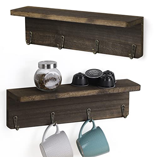 LIANTRAL Coat Rack Wall Mount with Shelf, 2 Pack Coat Hooks Wall Mounted Rustic Wall Mounted Coat Rack with 4 Hooks for Wall Decor, Entryway, Mudroom, Hallway, Bedroom, Bathroom, Kitchen(Brown)