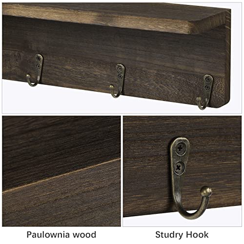 LIANTRAL Coat Rack Wall Mount with Shelf, 2 Pack Coat Hooks Wall Mounted Rustic Wall Mounted Coat Rack with 4 Hooks for Wall Decor, Entryway, Mudroom, Hallway, Bedroom, Bathroom, Kitchen(Brown)