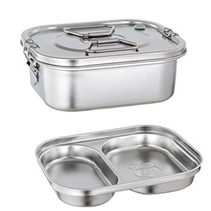 aiyoo 2 tier salad container for lunch metal bento box 304 stainless steel sandwich containers lunch box with leakproof lid and secure locks - 1350ml / 46oz for variety of foods snack container
