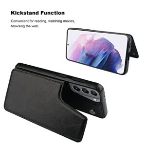 Onetop Compatible with Samsung Galaxy S21 Wallet Case with Card Holder, PU Leather Kickstand Card Slots Case, Double Magnetic Clasp and Durable Shockproof Cover 5G 6.2 Inch(Black)