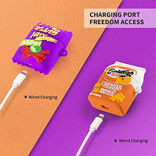 2Pack WQNIDE for Airpod 2/1 Case, Takis Potato Chips & Goldfish Cookie Airpods Cover, Candy Cute Fun Fashion Food Skin Protective Cover Accessories Soft Silicone with Keychain for Girls Airpod 2/1