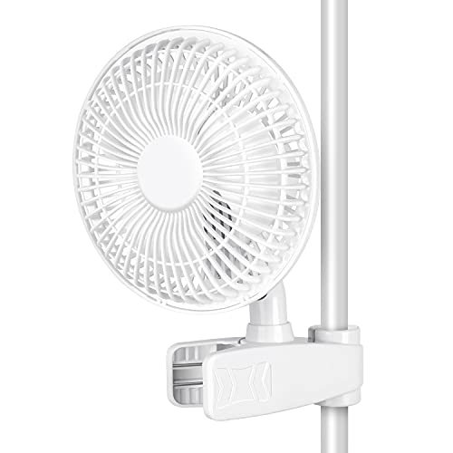 HealSmart Tent Poles Clip Fan, Monkey Fan, Manually Adjustable 90° Angles, 15W, 2-Speeds Control, 53 inch Cord Length, White (GLFANXCLIP6)