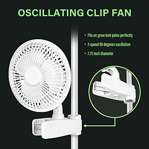 HealSmart Tent Poles Clip Fan, Monkey Fan, Manually Adjustable 90° Angles, 15W, 2-Speeds Control, 53 inch Cord Length, White (GLFANXCLIP6)