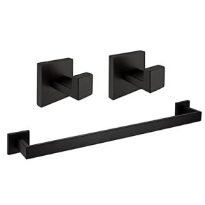 matte black bathroom hardware set 3 pieces sus304 stainless steel square wall mounted including towel bar, robe towel hooks,bathroom accessories kit